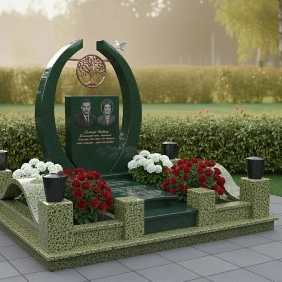 Мемориал с арками, Древом Жизни и голубем, гранит Балтик грин