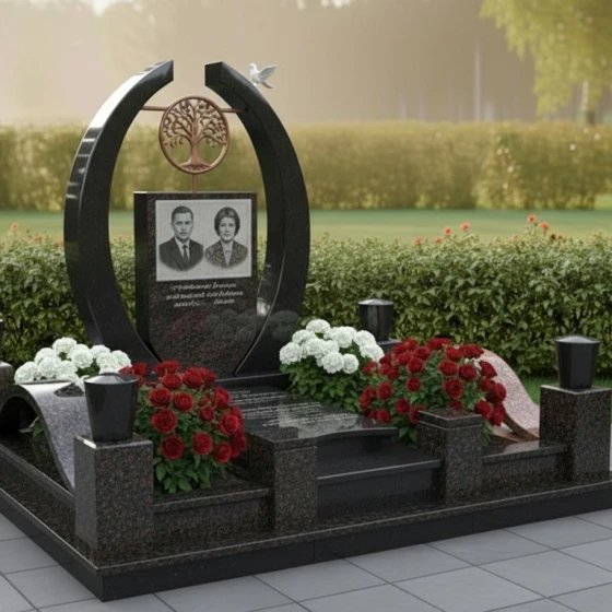 Мемориал с арками, Древом Жизни и голубем, гранит амфиболит