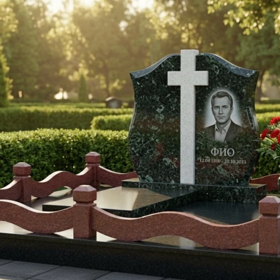 Монумент-щит с православным крестом, гранит Балтик грин