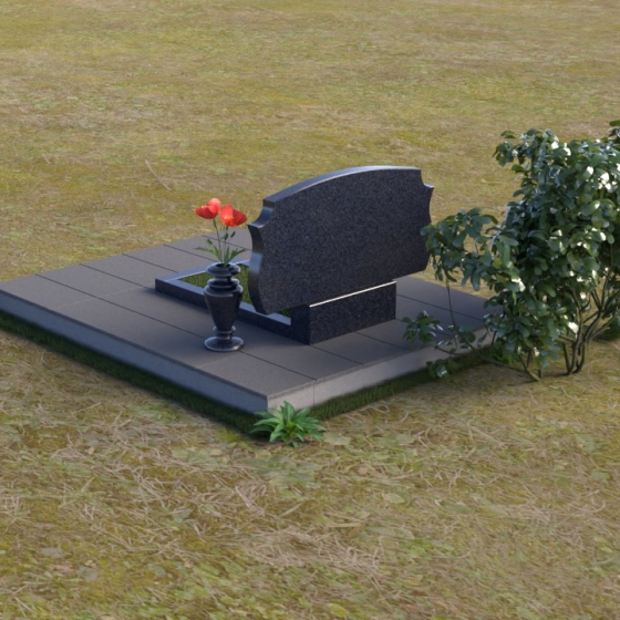 Фигурный гранитный памятник с волнообразным верхом, гранит Блю Перл, вид 4