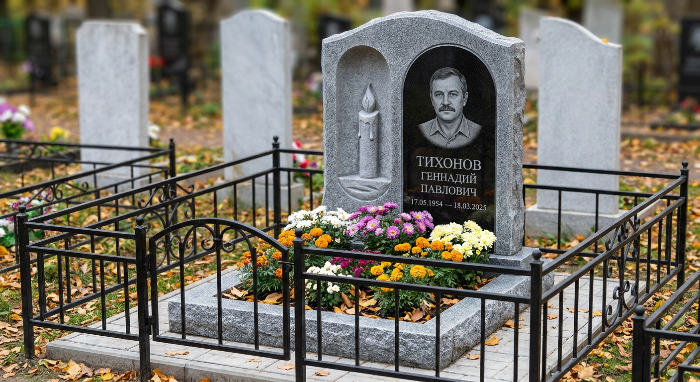 Пример дизайна: Мемориал с горящей свечой из мансуровского гранита