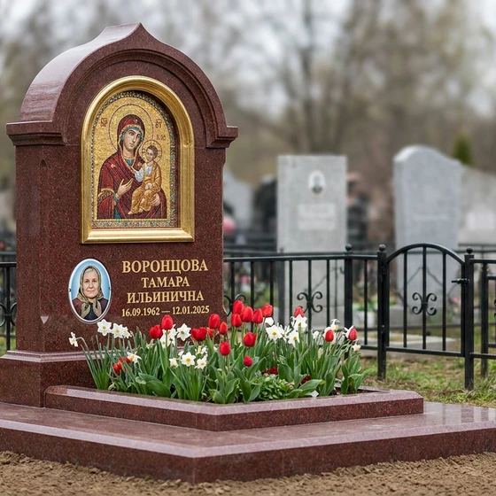 Мемориал с мозаичной иконой из лезниковского гранита