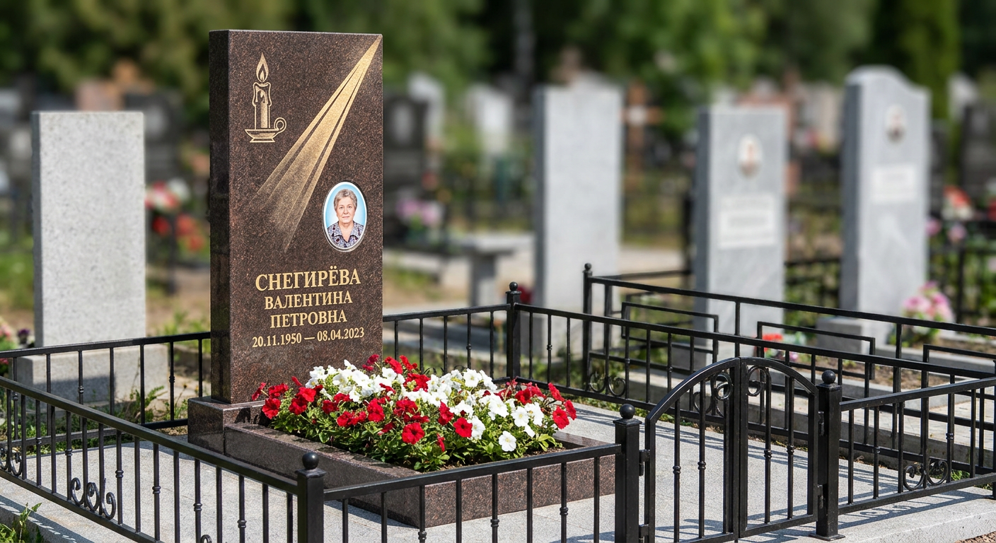 Пример дизайна: Памятник с резной свечой и лучом из дымовского гранита