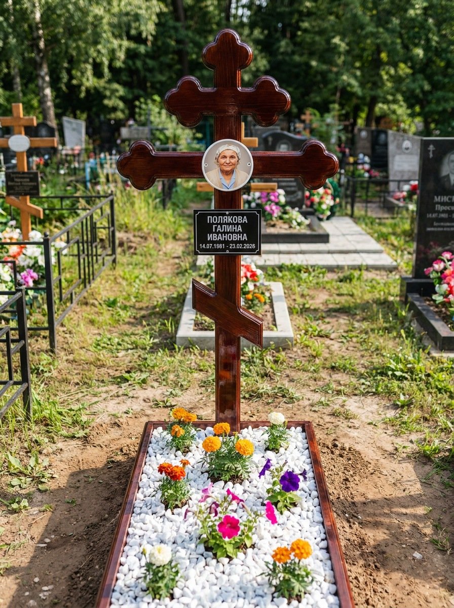 Портрет на памятнике в Омске — Цветной портрет на овале 130×180 мм — на деревянный крест