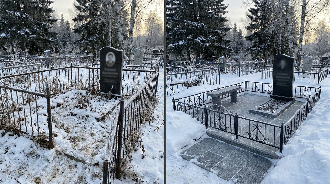 Благоустройство могилы в Омске — пример 1