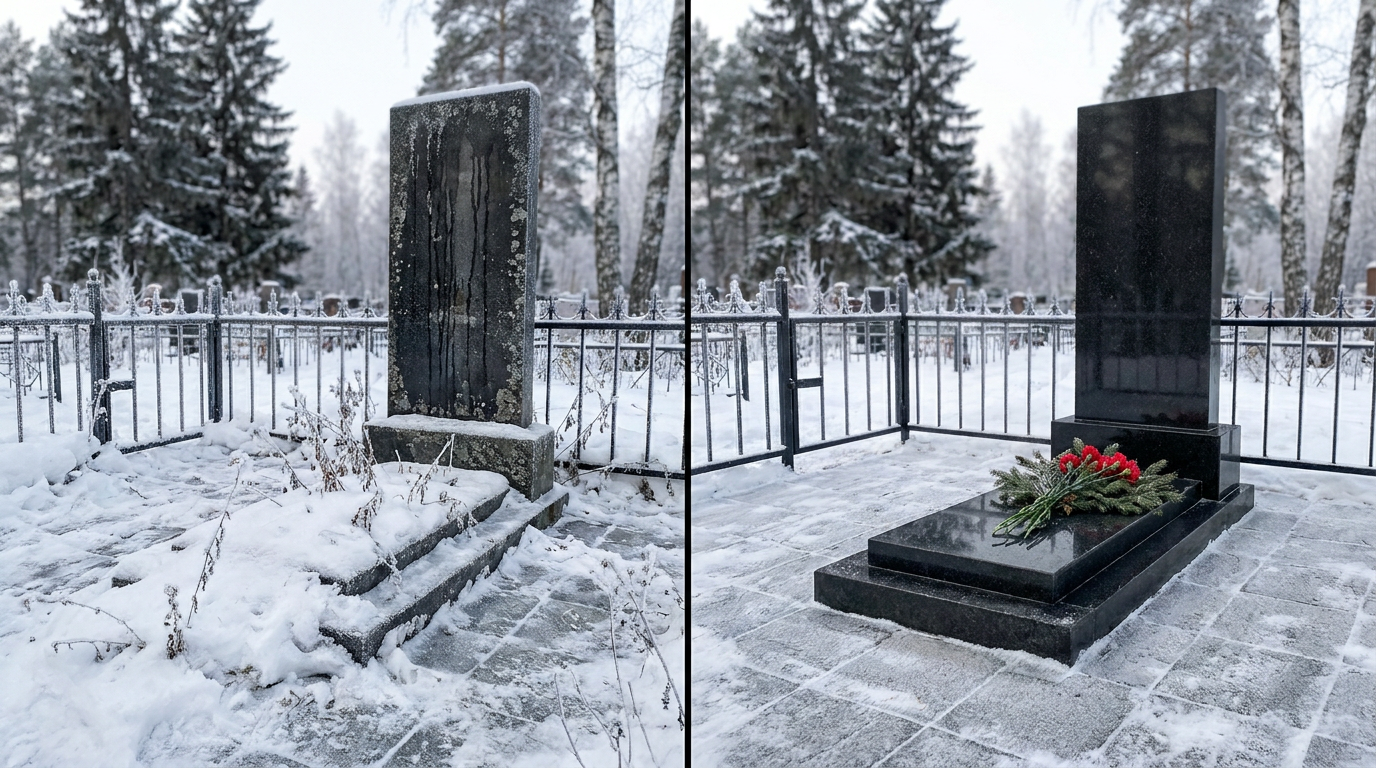 Уборка могилы в Омске — пример 2